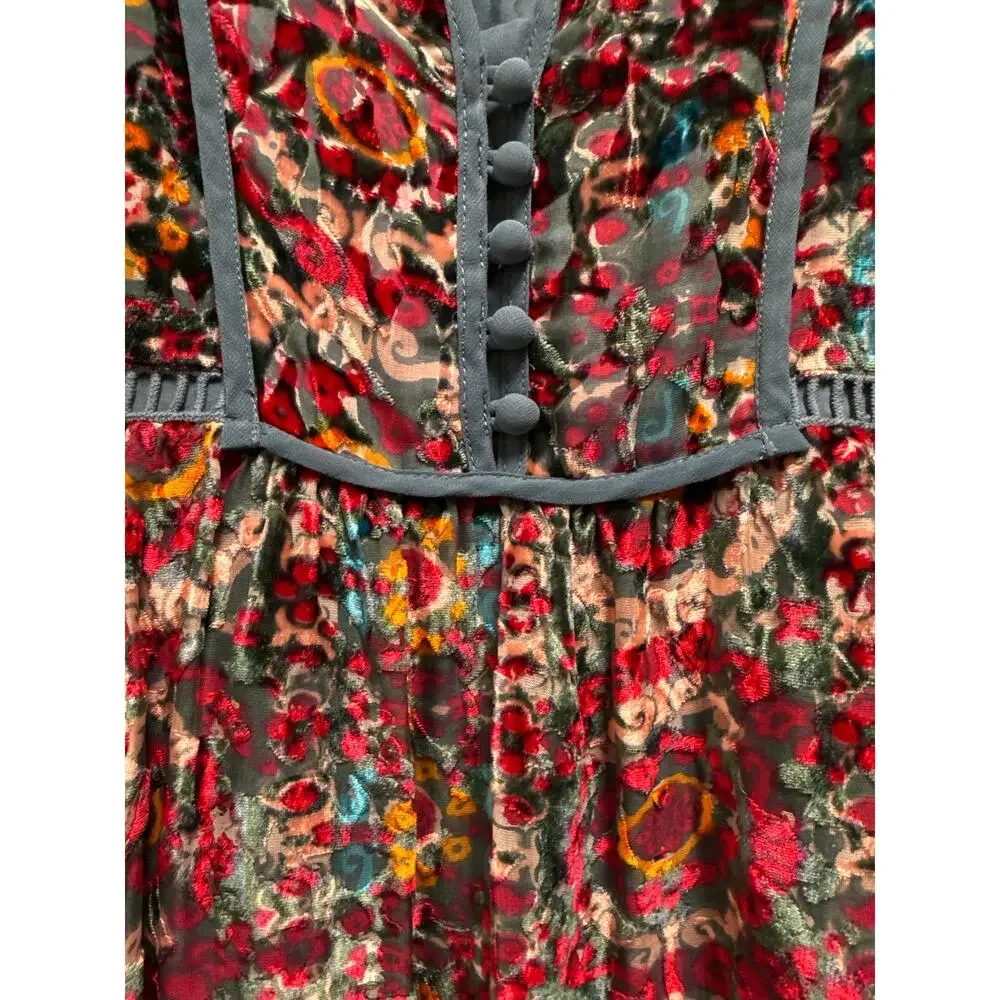 Anthropologie Floreat Abia Burnout Velvet Silk Baby Doll Mini Dress Size Small - Picture 7 of 11